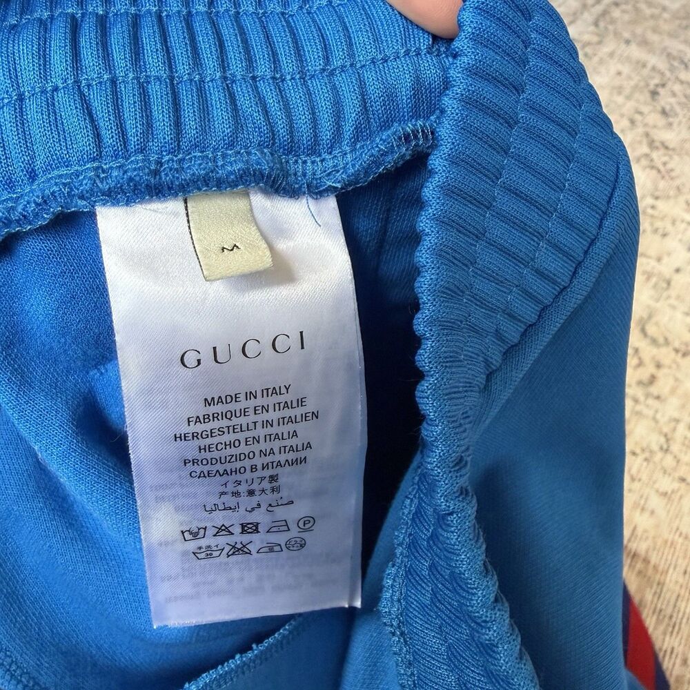 GUCCI blue red webbing trims flare cropped track pants Women’s Medium Pleated - Picture 12 of 16